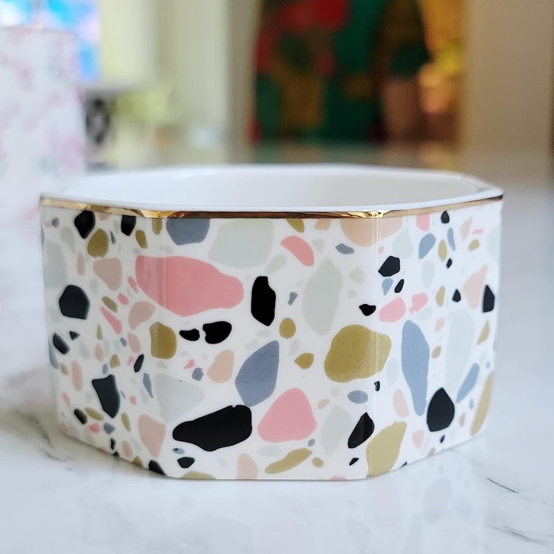 LEAZUL Ceramic Paper Clip Holder Gold Line Paper Clip Dispenser Organizer for Desk Cute Terrazzo Marble Pattern Office Binder Clip Holder Bobby Pin and Hair Clip Holder Gift for Office Pink - Image 3